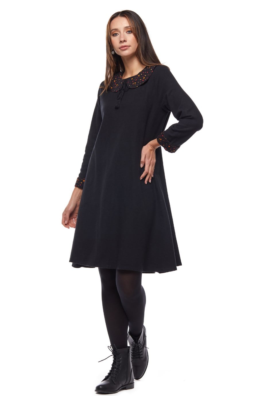 Black Flower Collar Dress