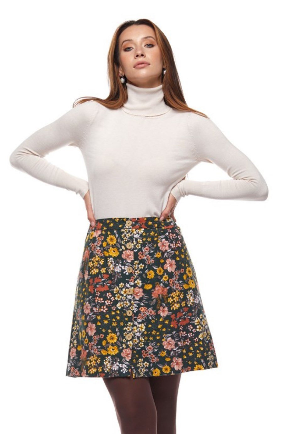 Pazen Yeşil Bahar Desen Kısa Etek