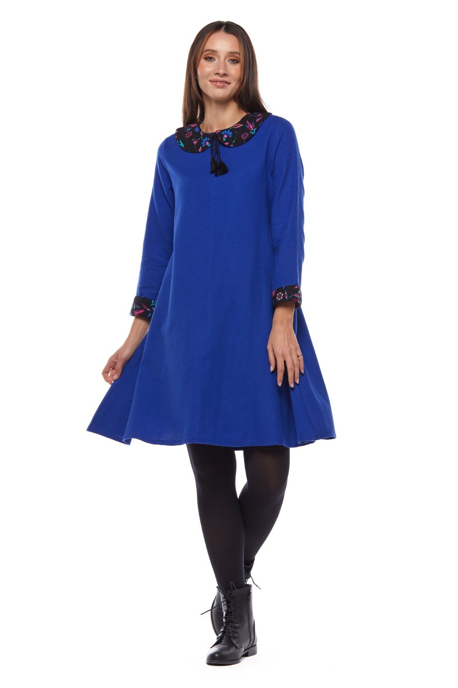 Saks Çiçek Yakalı Elbise