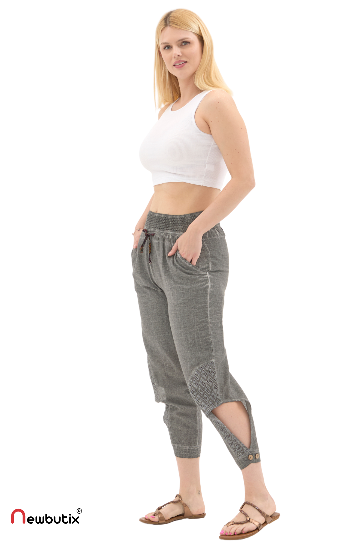 Şile Bezi Füme Bağlamalı Şalvar