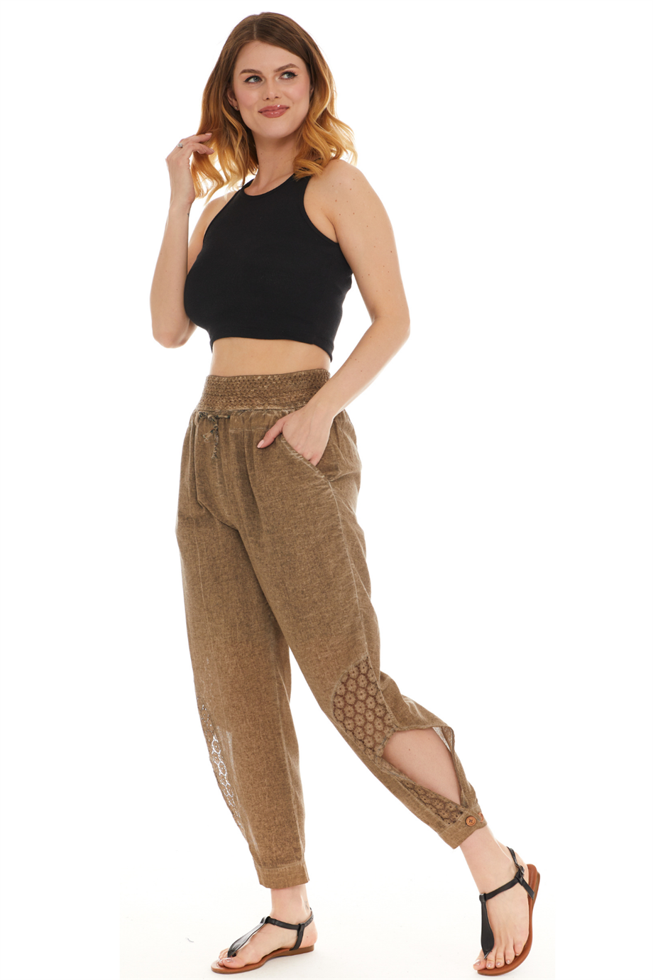 Şile Bezi Haki Bağlamalı Şalvar