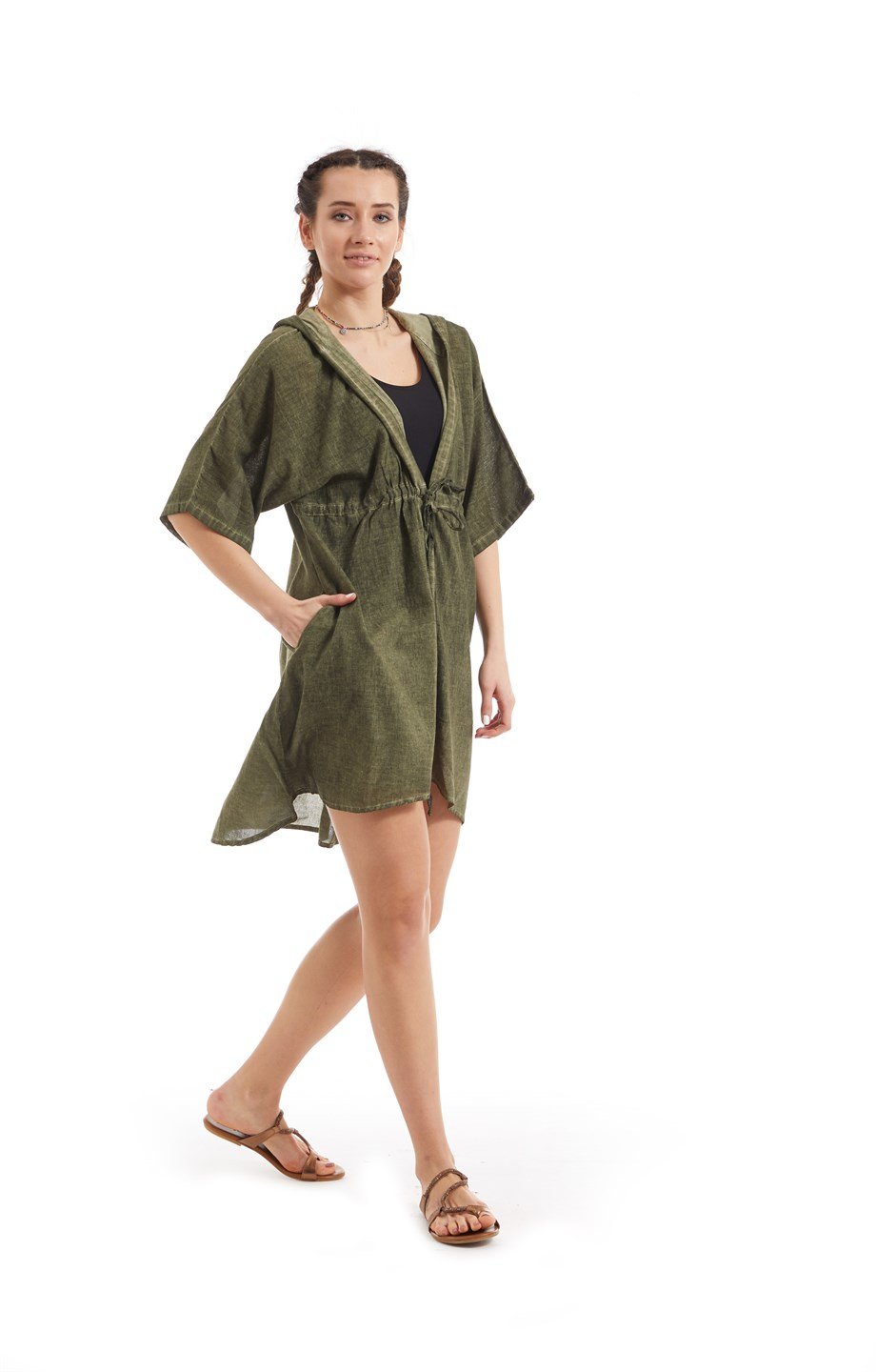 Şile Bezi Haki Kumsal Tunik