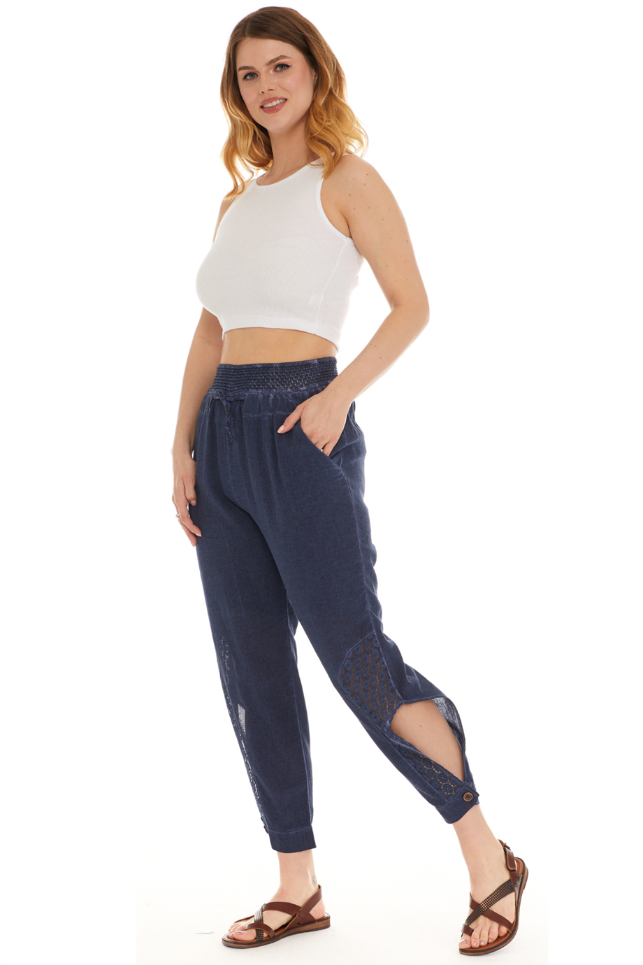 Şile Bezi İndigo Bağlamalı Şalvar