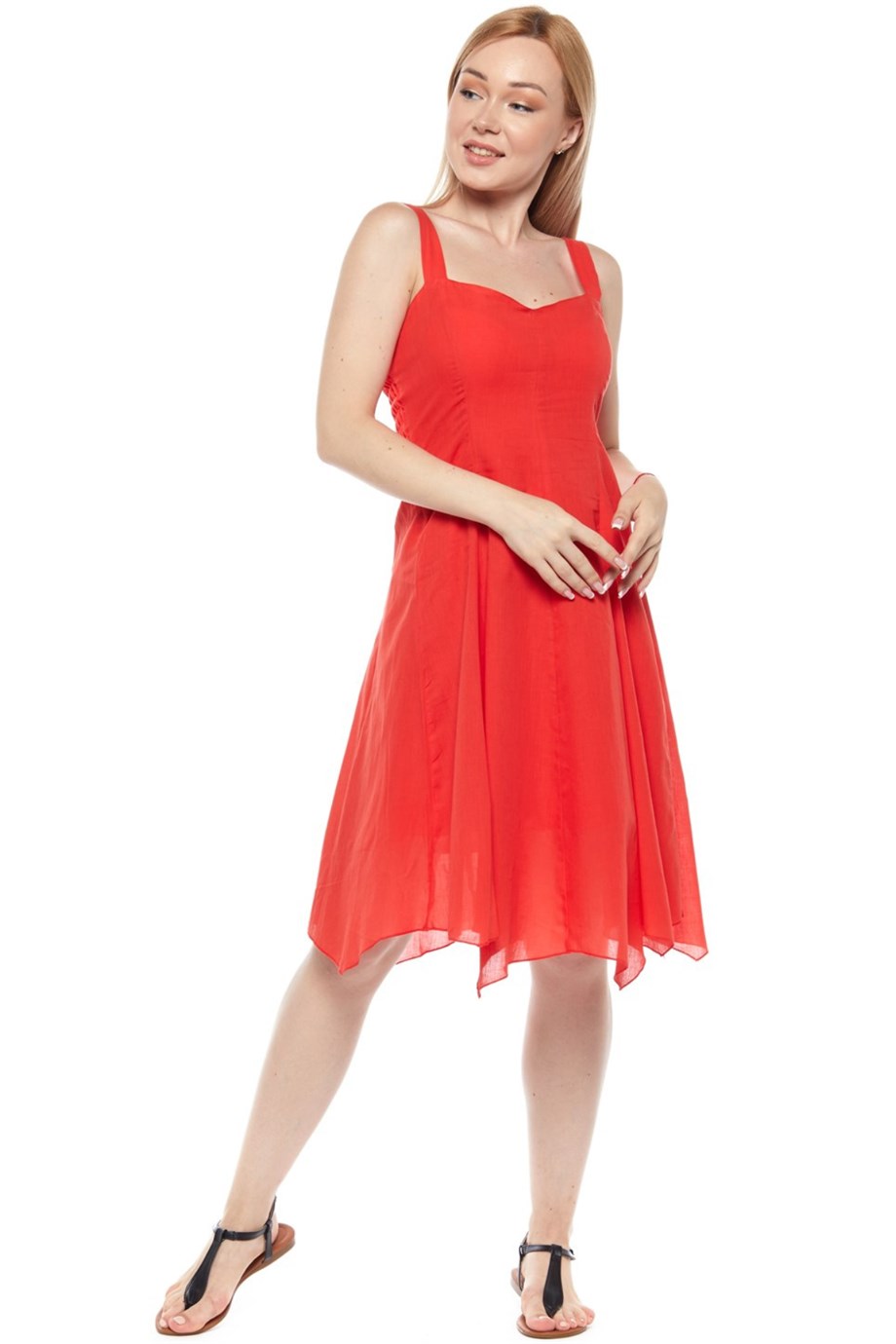 Şile Bezi Kırmızı Askılı Asimetrik Elbise