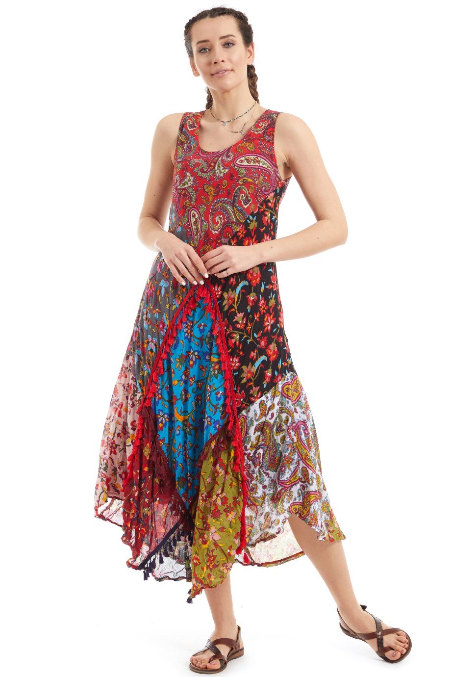 Şile Bezi Kırmızı Patchwork Elbise