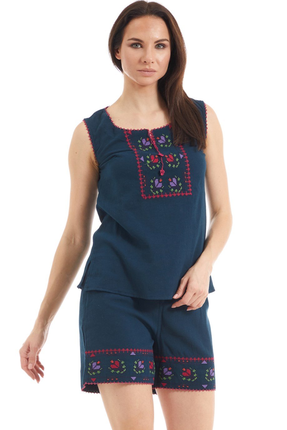 Şile Bezi Petrol Nakış İşlemeli Atlet-Şort Takım