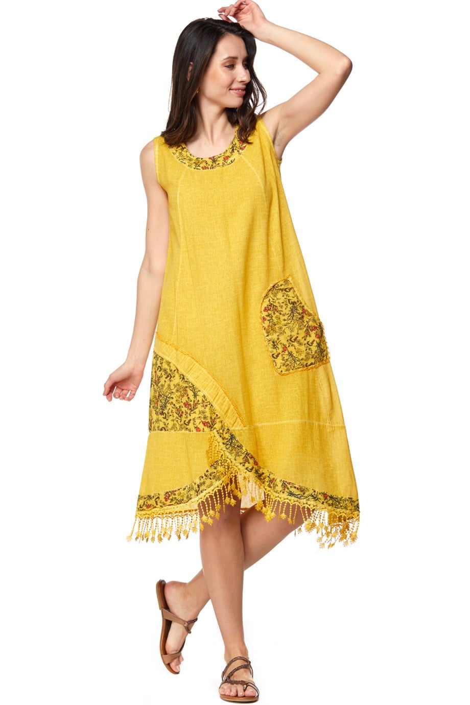 Yellow Sleeveless Tasseled Dress