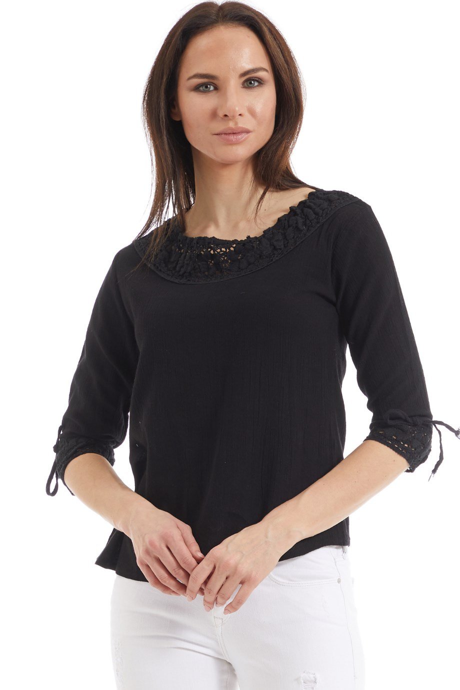 Şile Bezi Siyah Dantel Yaka Yarım Kol  Bluz