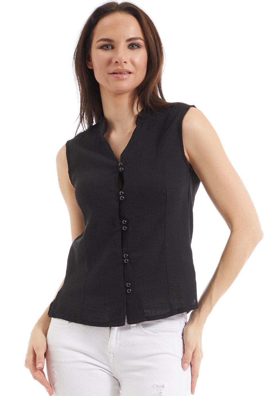 Şile Bezi Siyah Düğmeli Bluz