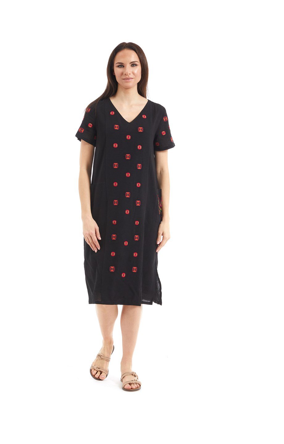 Şile Bezi Siyah Nakışlı Cepli Elbise