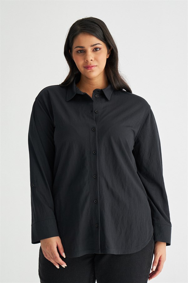 Rahat Kesimli Casual Kadın Siyah Gömlek