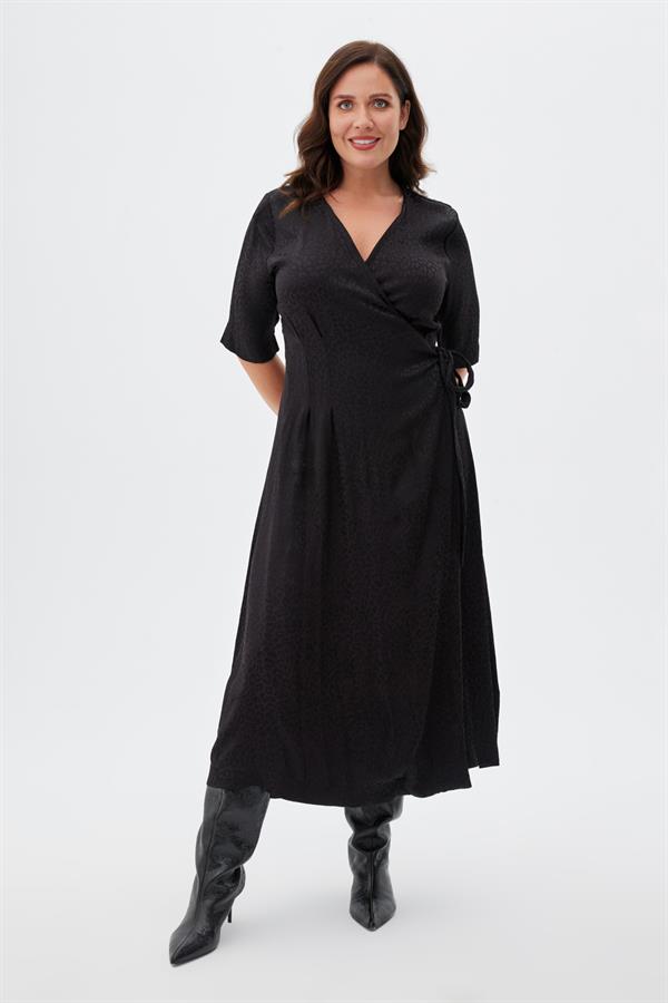 HERMONA Bele Oturan Kruvaze Dizaltı Saten Elbise Siyah 
