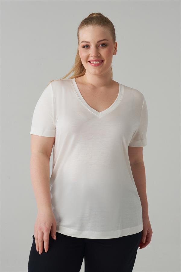 Tencel™ BLU V Yaka Basic Kısa Kollu Kadın T-shirt Beyaz