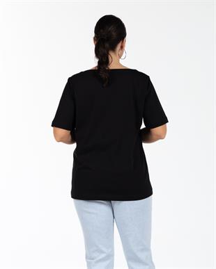 JENNY Kayık Yaka  Basic T-shirt Siyah