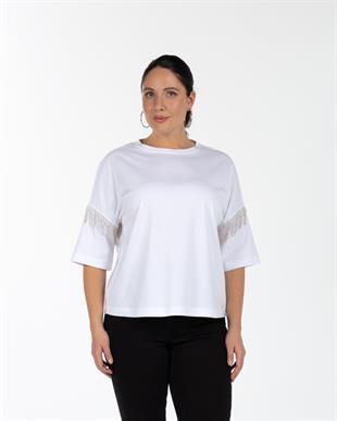 JOAN Yuvarlak Yaka Taşlı T-shirt Beyaz