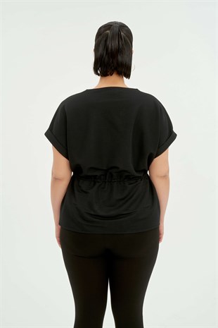 PENNY V Yaka Kısa Kollu Beli Lastikli Kadın T-shirt