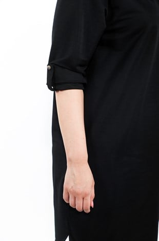 SİERA - Siyah Tunik Gömlek yaka,cep detaylı,düğmeli