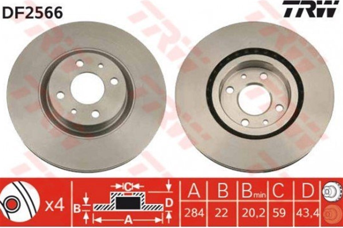 Fren Diski Ön Fiat Linea 1.4 TJET 07 Bravo Marea Stilo İdea 1.9 2.0 TRW DF2566-46455892