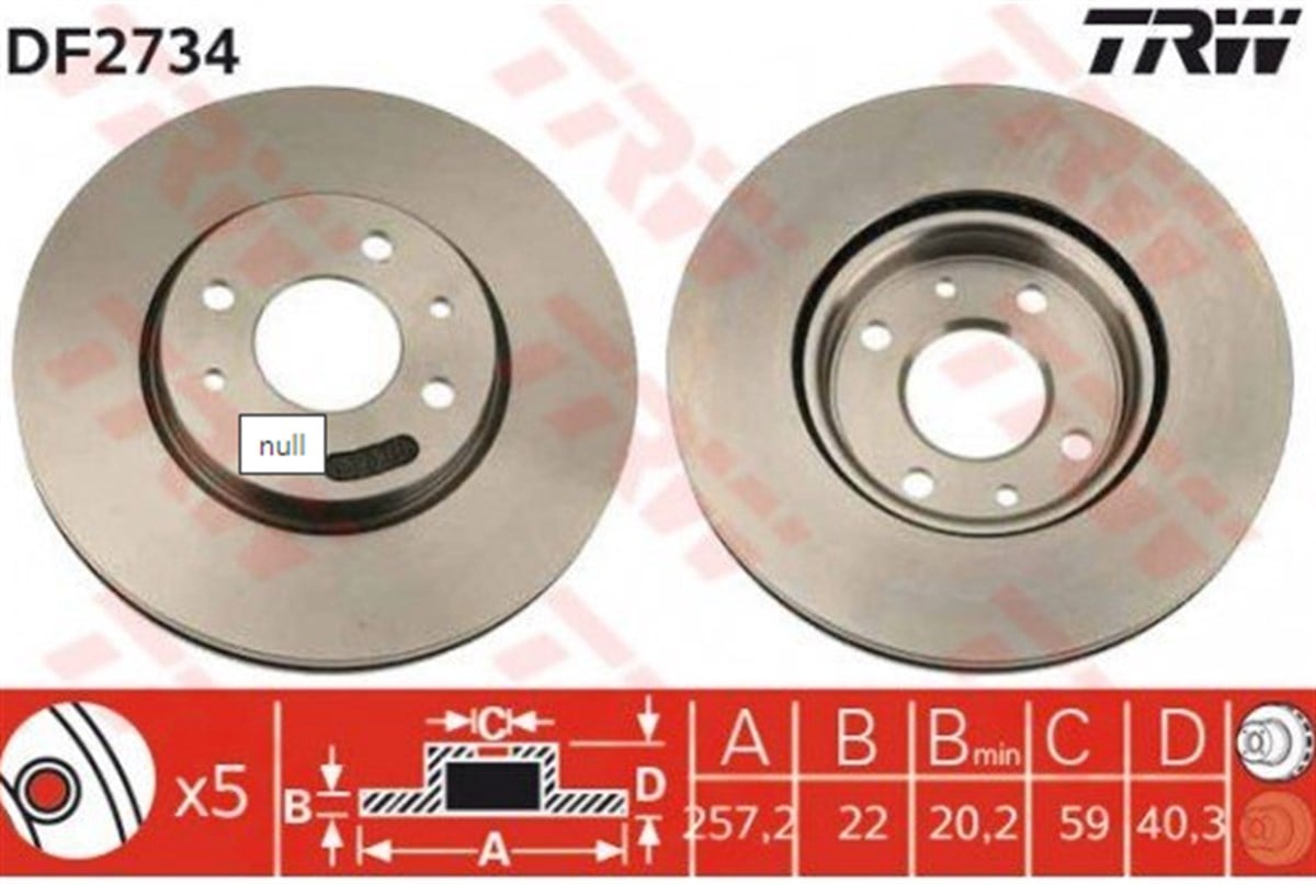 Fren Diski Ön Havalı 257mm Fiat Fiorino 1.4 08-Bravo II 1.4 LPG Doblo 05-Sitilo 1.4-1.6 02-06 Linea Albea TRW DF2734-46401356