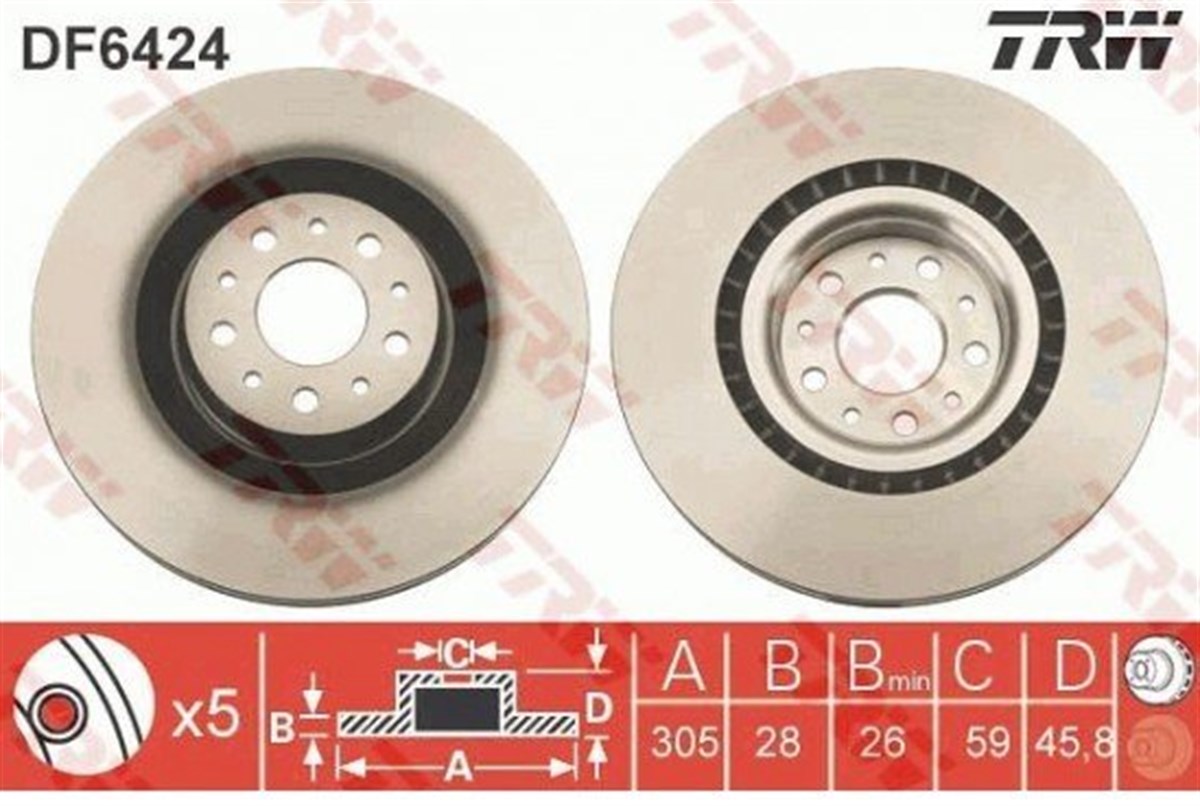 Fren Diski Ön Hava Kanallı 305 mm Fiat Doblo Maxi 1.3JTD 1.6JTD 10-Opel Combo 1.3CDTI 1.6CDTI 12-TRW DF6424-51897455