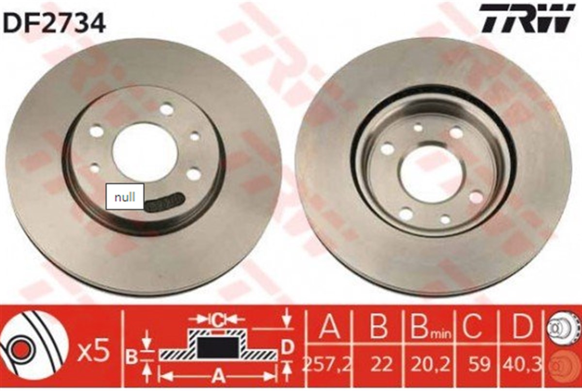 Fren Diski Ön Havalı 257mm Fiat Fiorino 1.4 08-Bravo II 1.4 LPG Doblo 05-Sitilo 1.4-1.6 02-06 Linea Albea TRW DF2734-46401356