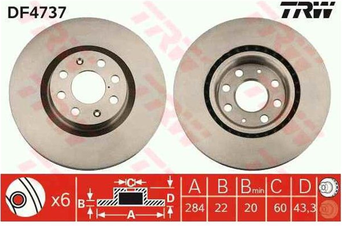 Fren Diski Ön Havalı Fiat Grande Punto 1.4 TJET 1.3JTD 1.9JTD Opel Corsa D 1.3CDTI TRW DF4737-55700922