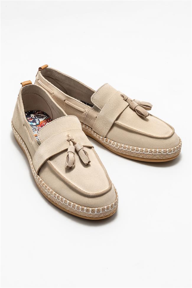 Bej Deri Erkek Espadril