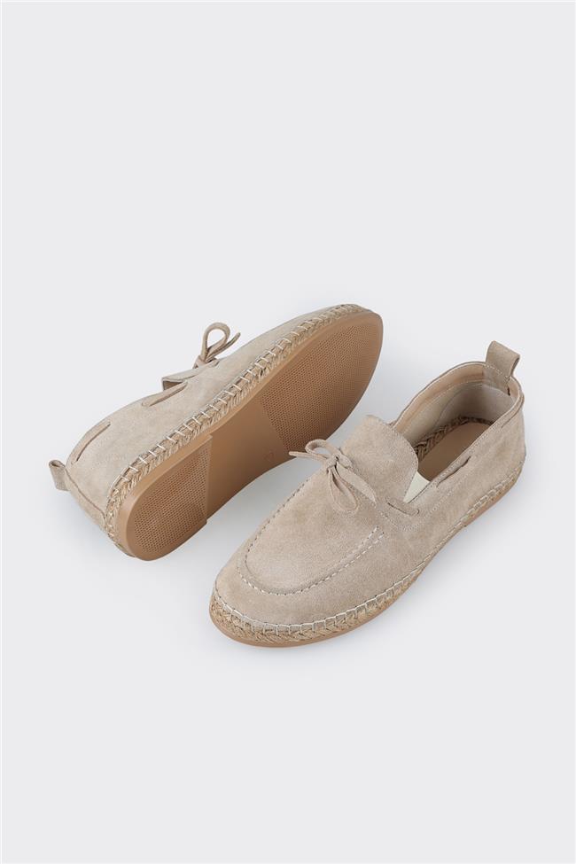 Bej Deri Erkek Espadril