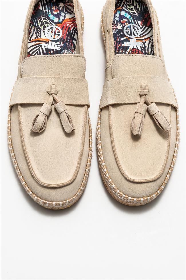 Bej Deri Erkek Espadril