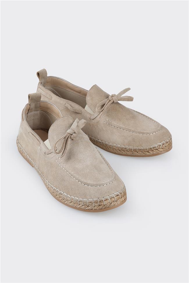 Bej Deri Erkek Espadril