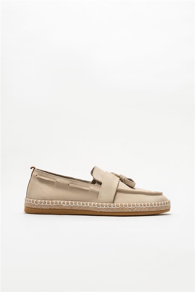 Bej Deri Erkek Espadril