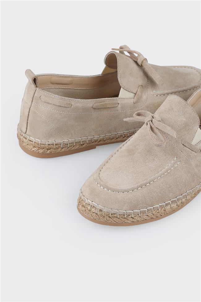 Bej Deri Erkek Espadril