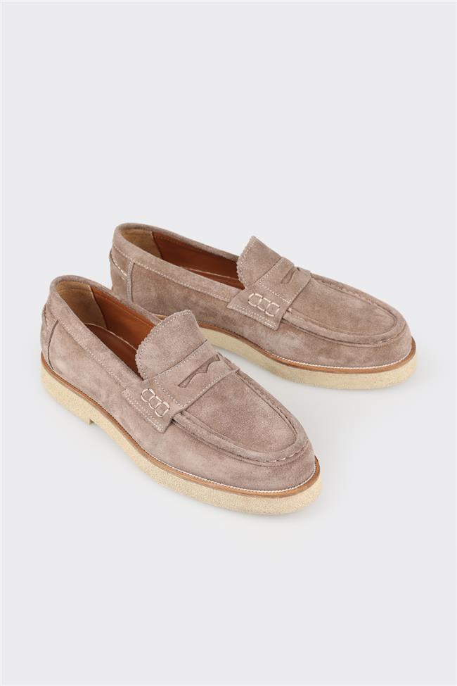 Bej Deri Erkek Loafer