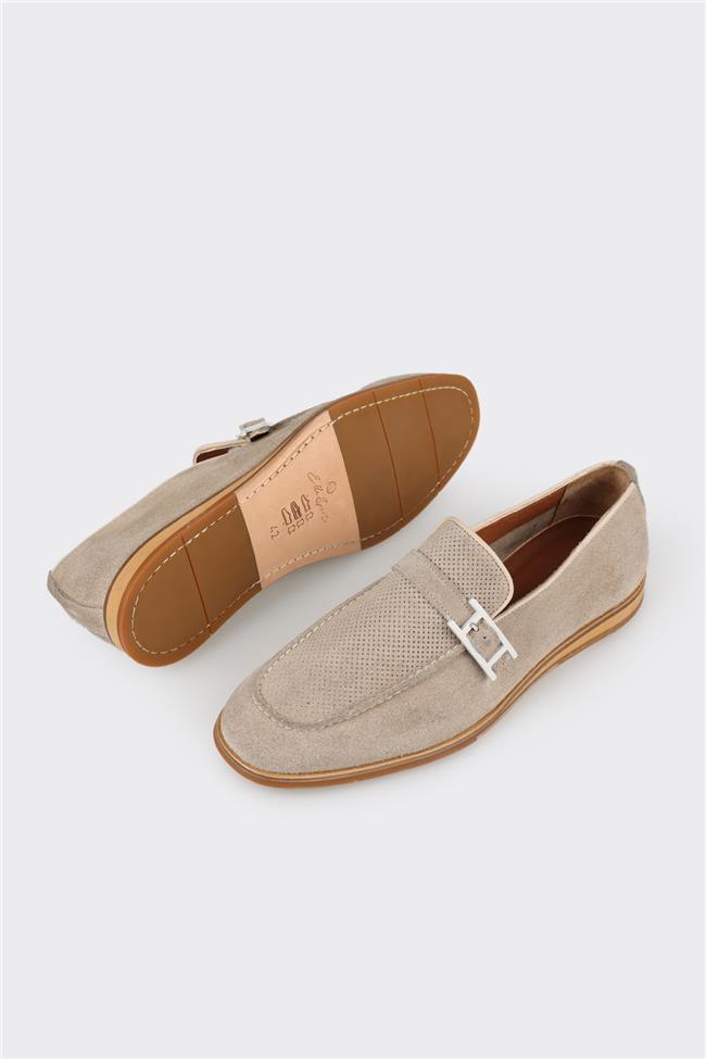 Bej Deri Erkek Loafer