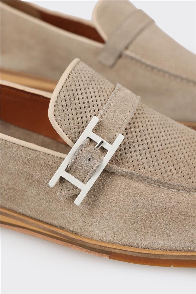 Bej Deri Erkek Loafer
