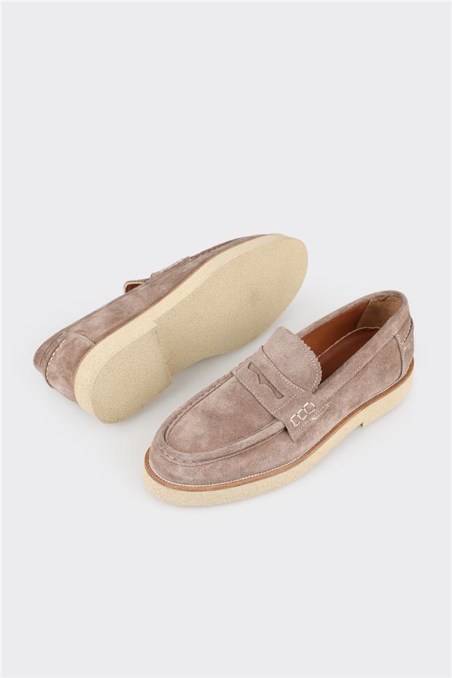 Bej Deri Erkek Loafer