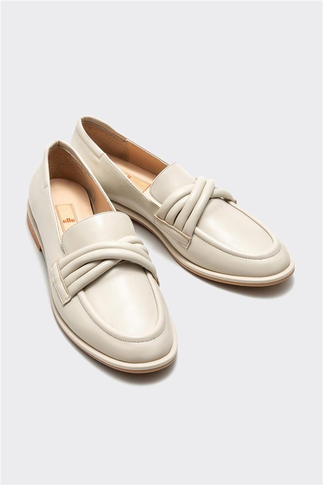 Bej Deri Kadın Loafer