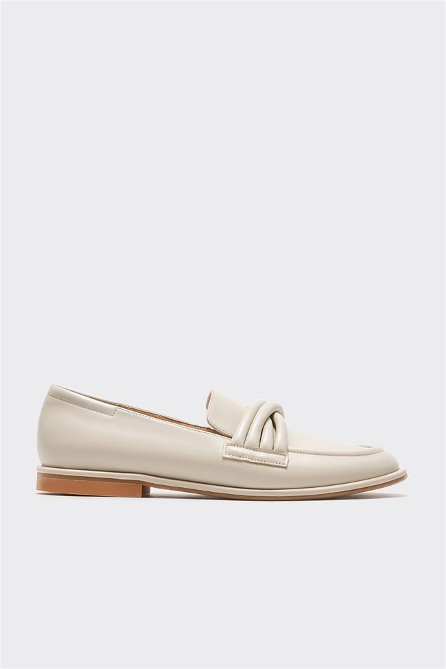 Bej Deri Kadın Loafer