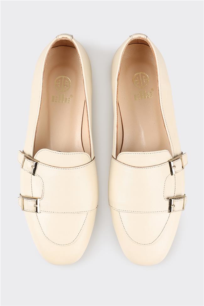 Bej Deri Kadın Loafer