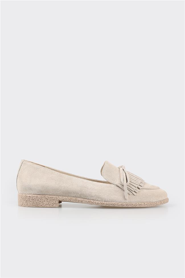 Bej Deri Kadın Loafer