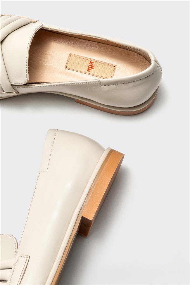 Bej Deri Kadın Loafer