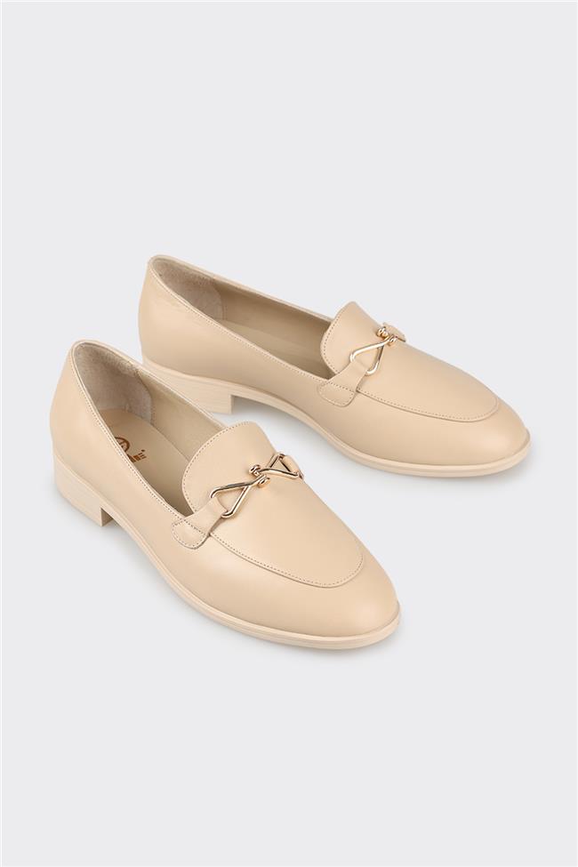Bej Deri Kadın Loafer