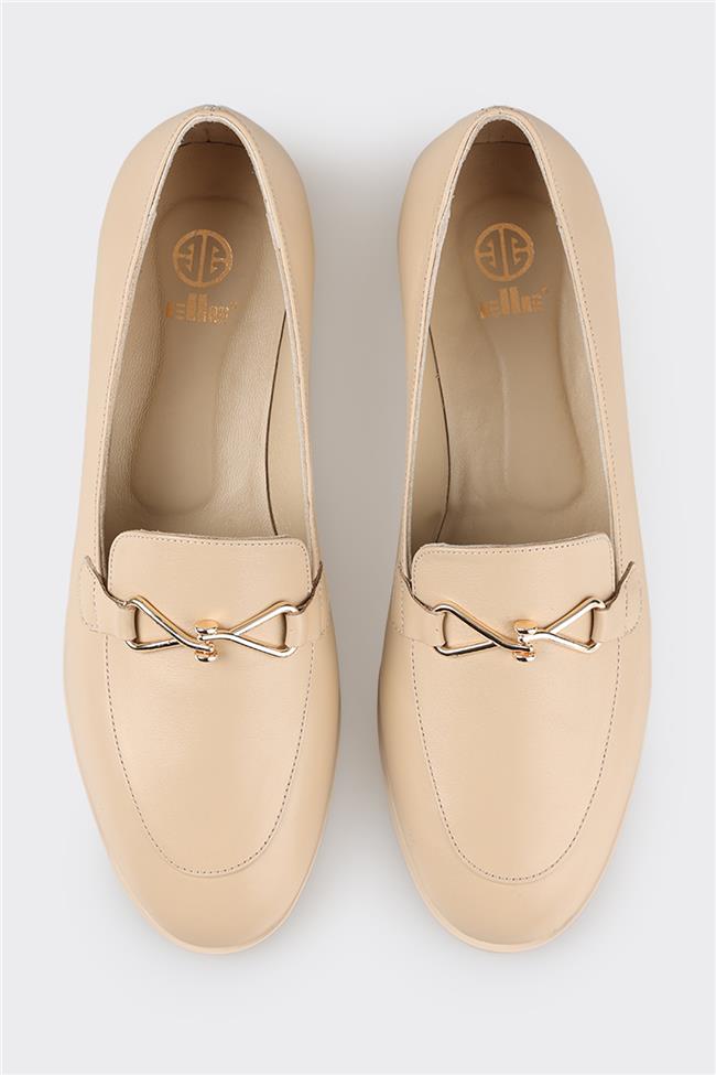 Bej Deri Kadın Loafer