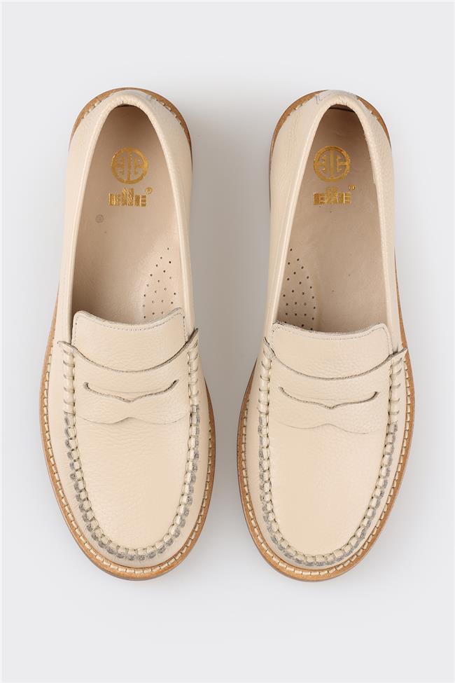 Bej Deri Kadın Loafer