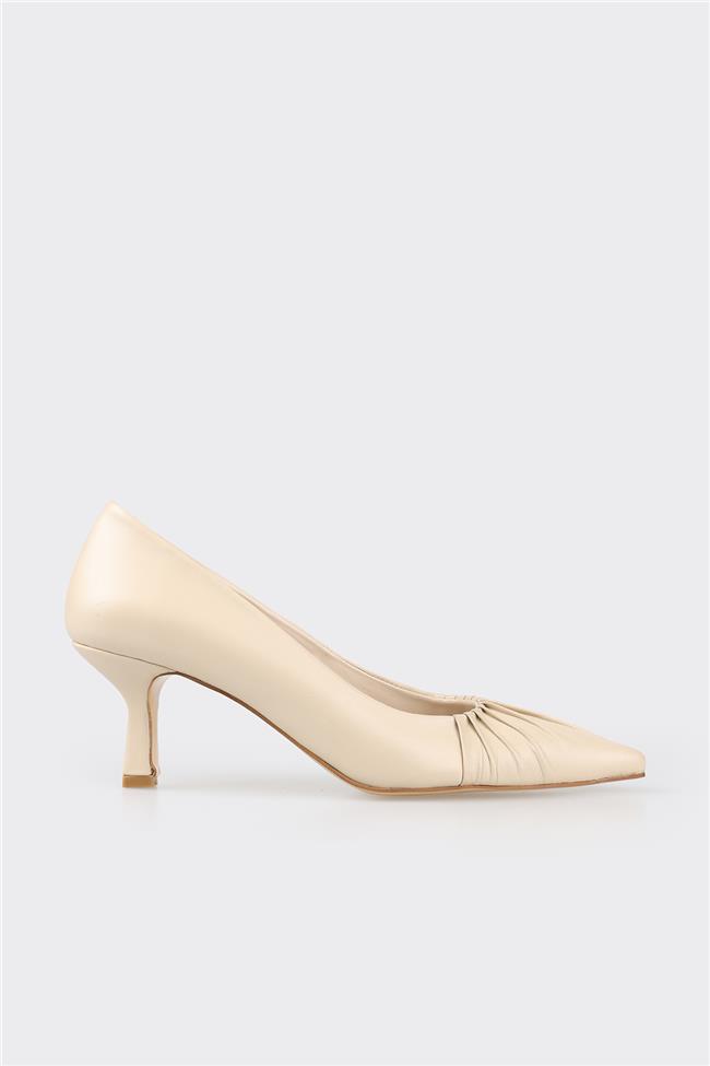Bej Deri Kadın Stiletto