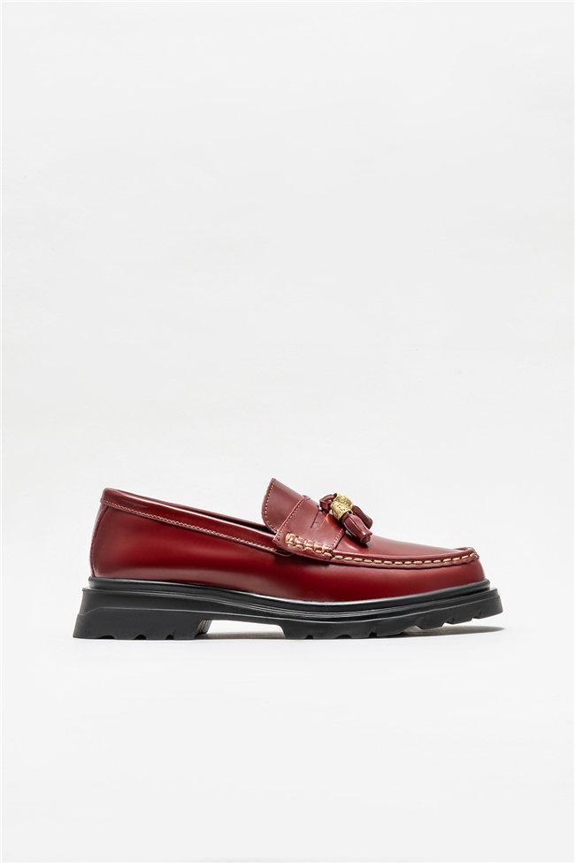 Bordo Deri Kadın Loafer