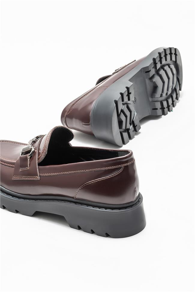 Bordo Deri Kadın Loafer