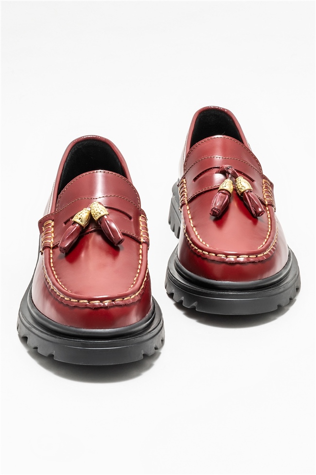 Bordo Deri Kadın Loafer