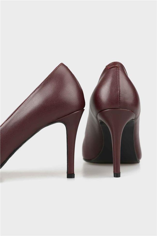 Bordo Deri Kadın Stiletto