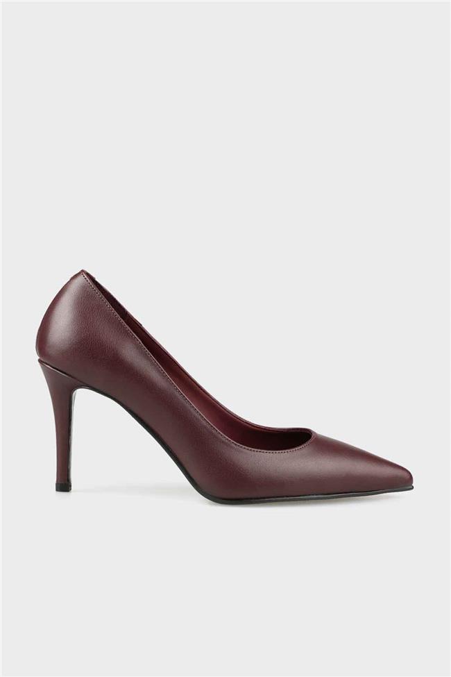 Bordo Deri Kadın Stiletto